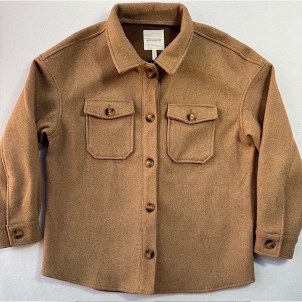 Avec Les Filles Brown Tan Shacket Button Front Boyfriend‎ Shirt Jacket LRG